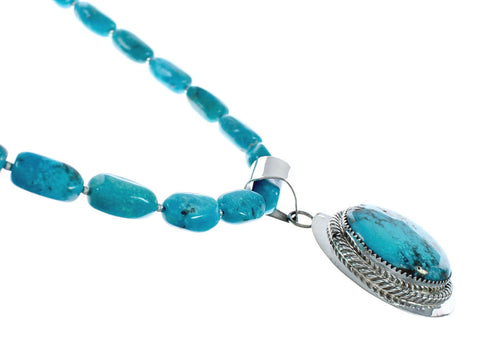 Navajo Turquoise Sterling Silver Pendant Bead Necklace X10695